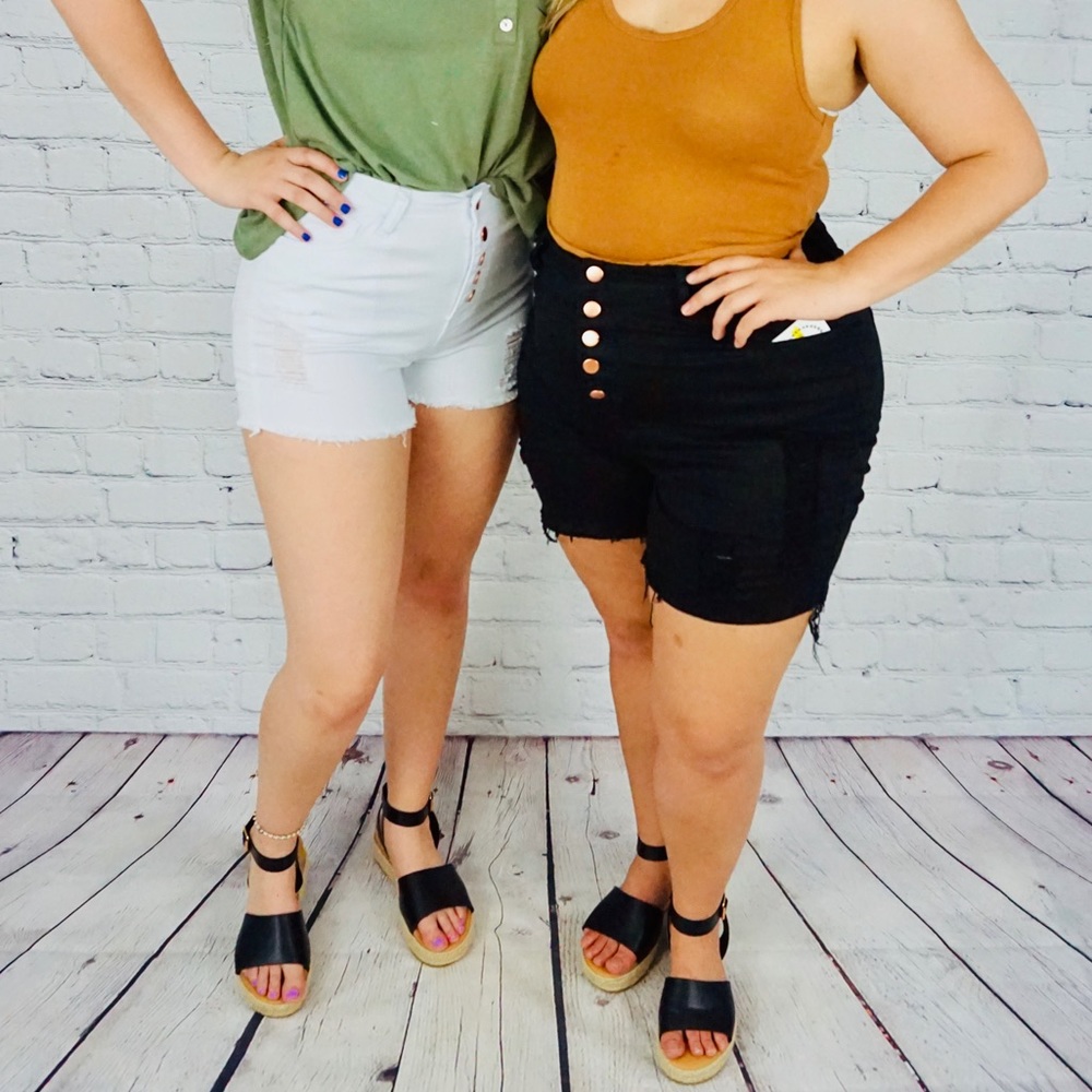 White Button Front High Waisted Shorts